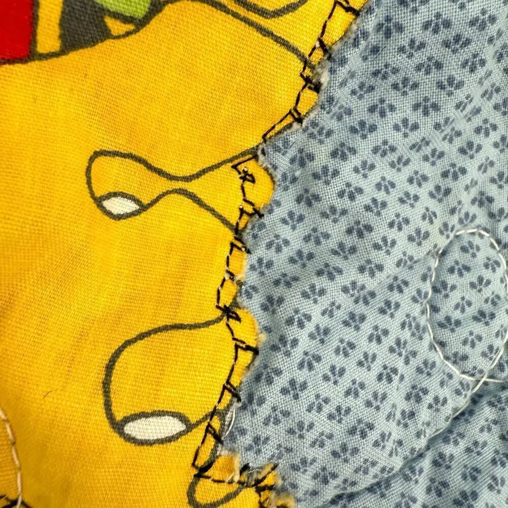 Hand Made Vintage Crib Quilt 42x66 Dinosaur Themed Rustic Retro Machine Quilted